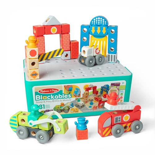 Melissa & Doug Blockables Deluxe City Snap and Play 122-Piece Mix and Match Connectable Wooden Building Blocks Set