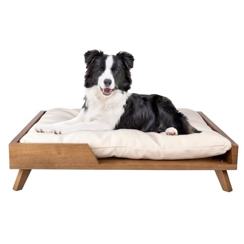 Petmaker Elevated Dog Bed w/ Cushion & Rubberwood Frame (Natural) 36" x 29.5"