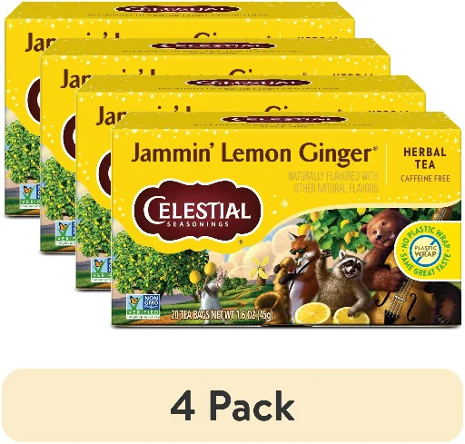 Celestial Seasonings Jammin' Lemon Ginger Caffeine-Free Herbal Tea Bags (20 Count), 4 Pack