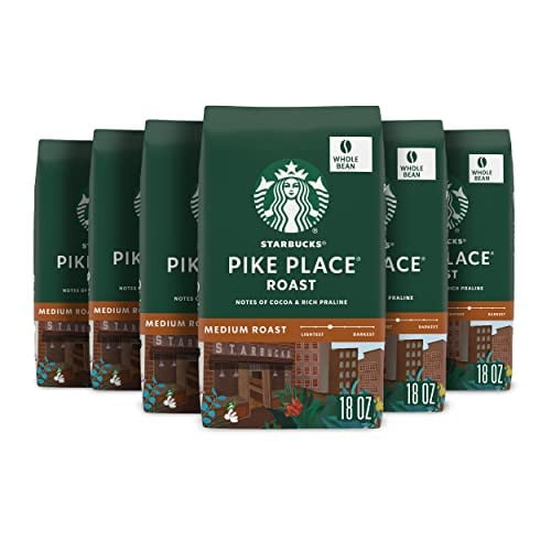 6 Pack of Starbucks Whole Bean Medium Roast Coffee (Pike Place), 18 Oz.