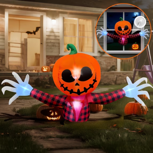 BeePrincess 5 FT Halloween Inflatable Pumpkin Ghost with LED Lights