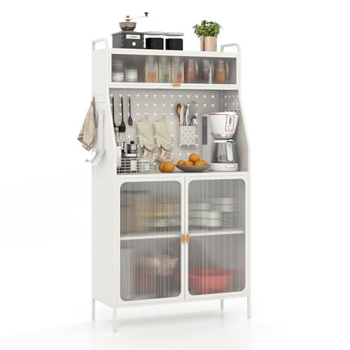 Giantex 5-Tier Storage Pantry Organizer w/ Pegboard & Hutch (White) Deal