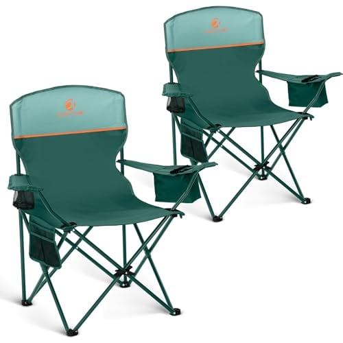 2-Pack Folding Camping Chairs, Green, Supports 250 lbs