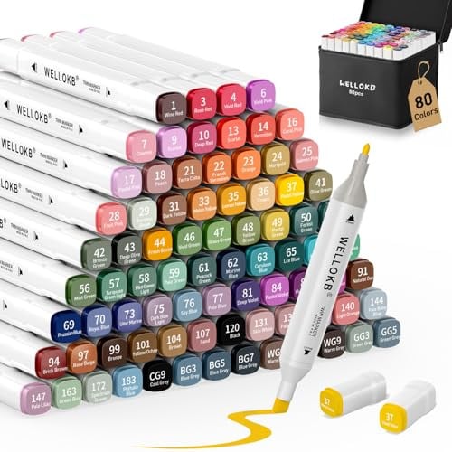 WELLOKB 80-Color Dual Tip Alcohol Markers Set