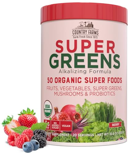 Country Farms Organic Super Greens Berry Flavor, 50 Organic Super Foods