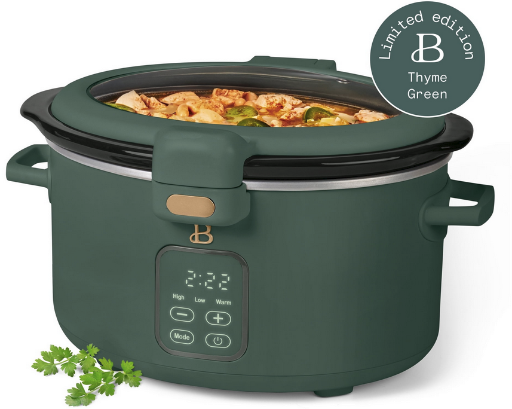 Beautiful 4 Qt Digital Slow Cooker with Hinged Locking Lid, Thyme Green ...