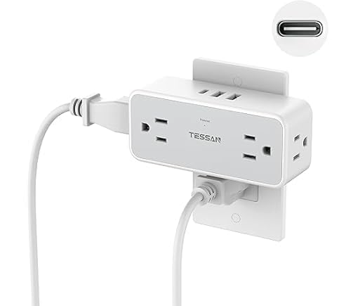 TESSAN Outlet Splitter with 4 Outlets, 2 USB-A, 1 USB-C, Surge Protection 900J