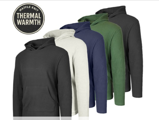 5-Pack Men's Waffle-Knit Thermal Pullover Hoodies