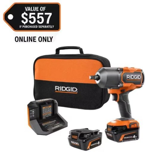 RIDGID 18V Brushless Cordless 4-Mode 1/2 in. High-Torque Impact Wrench Kit with (2) 4.0 Ah Lithium-Ion Batteries Deal