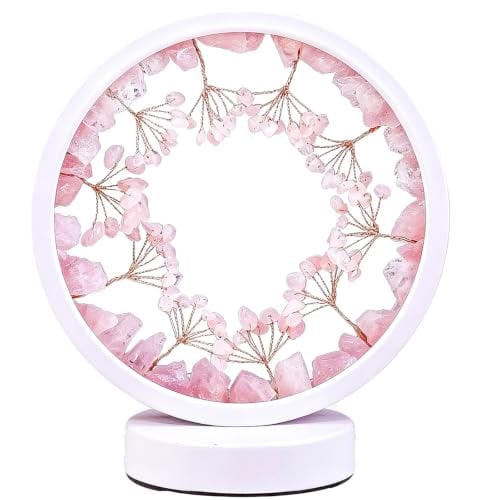 Runyangshi Lotus Lamp Natural Crystal Lamp Tree of Life 3 Color Dimmable (Rose Quartz)