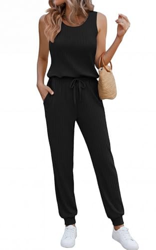 Ekouaer Sleeveless Ribbed One Piece Romper/Jumpsuit