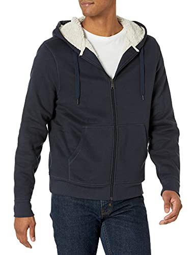 Amazon Essentials Men's Navy Sherpa-Lined Full-Zip Hooded Fleece Sweatshirt