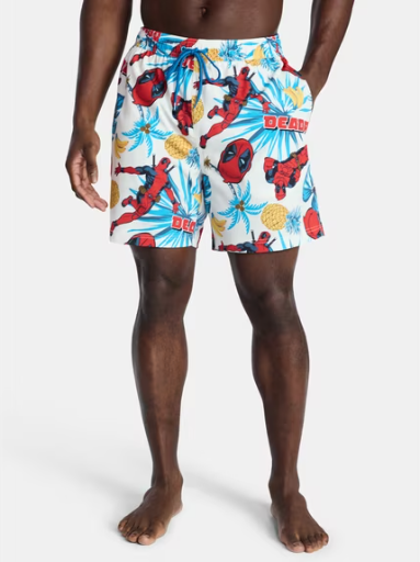 Marvel Deadpool Palms Men's and Big Men's Swim Trunks, Small Deal