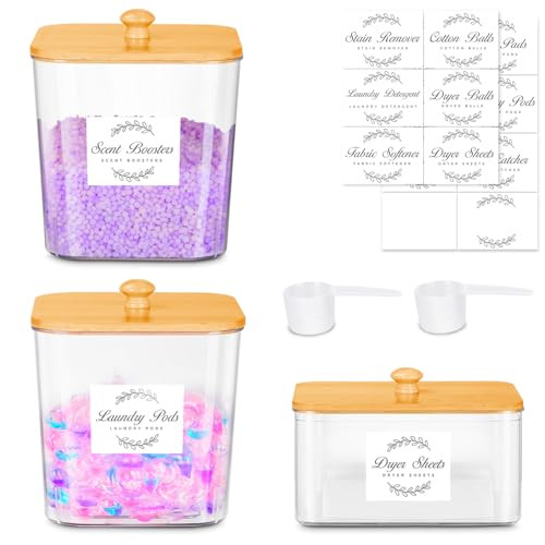 3-Pack efluky Laundry Room Organization Containers w/ Bamboo Lids