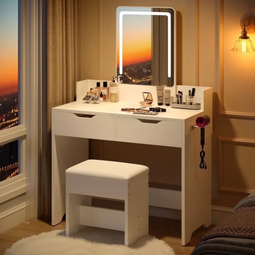 Bestier White Vanity Desks Set with Mirror and Lights Deal