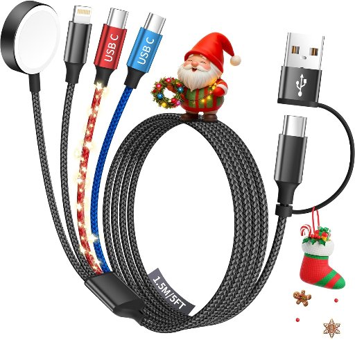 Dual Type-C Port 4 in 2 USB C Cable for Apple iWatch Charger/iPhone 17