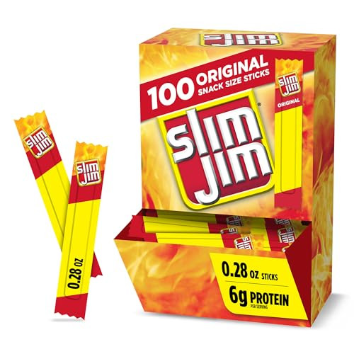 Slim Jim Original Flavor Smoked Meat Sticks Snack Size 0.28 oz. (100 Count)