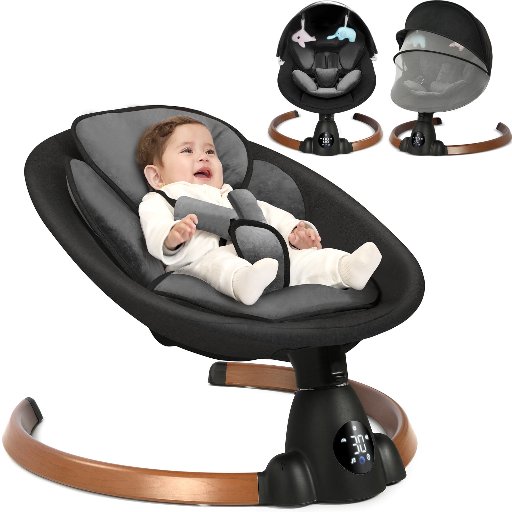 TEAYINGDE Smart Electric Baby Swing with Bluetooth Control, 5-point Harness, 5 Sway Speed, 10 Lullabies