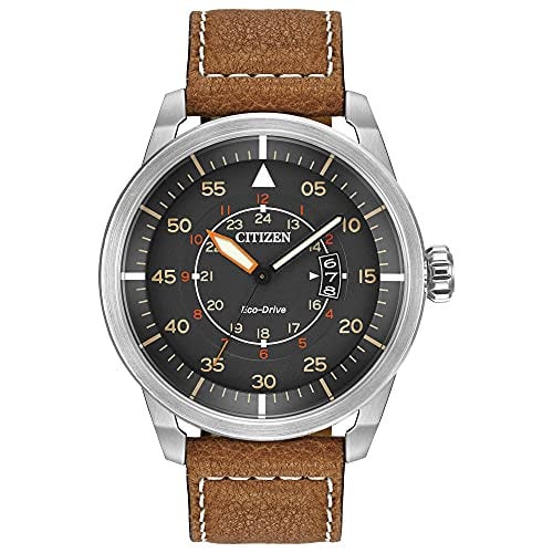 Citizen Eco-Drive Avion 45mm 3-Hand Date Watch w/ Leather Strap