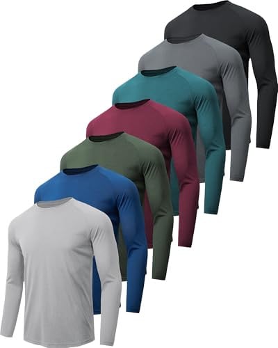 MLYENX Men's Quick Dry Long Sleeve Workout T-Shirts 7-Pack Deal
