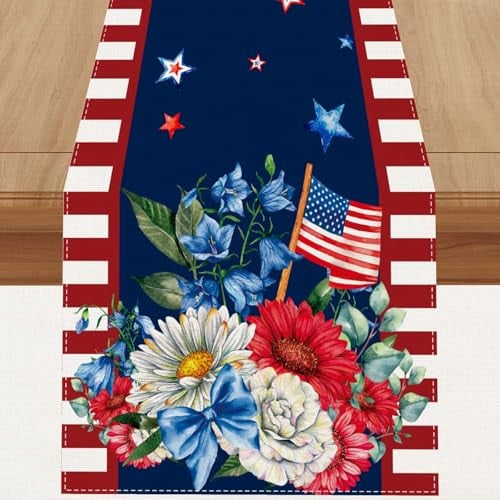 Red, White, and Blue American Flag Stars Table Runner