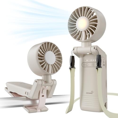 GROWNSY Portable Stroller Fan w/ Clip, 4-Speed Rechargeable Battery & Night Light (Beige) Deal