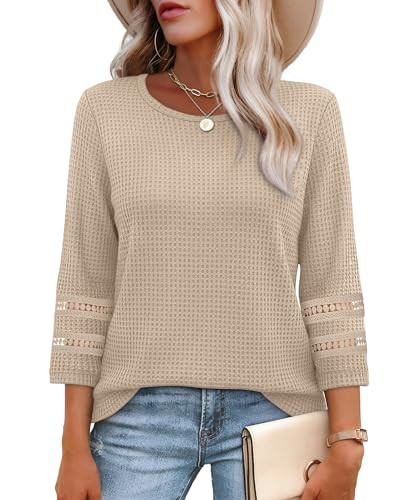 OFEEFAN Women's Casual 3/4 Length Sleeve Plus Size Shirt
