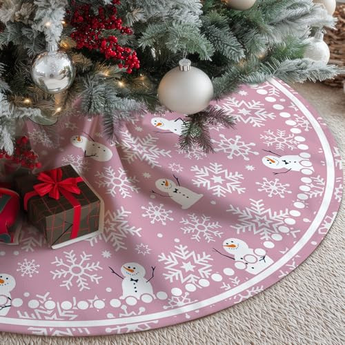 Christmas Tree Skirt Collar 48 Inch Pink Snowflakes