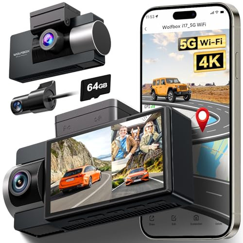 WOLFBOX i17 4K 3 Channel Dash Cam with 64GB Card