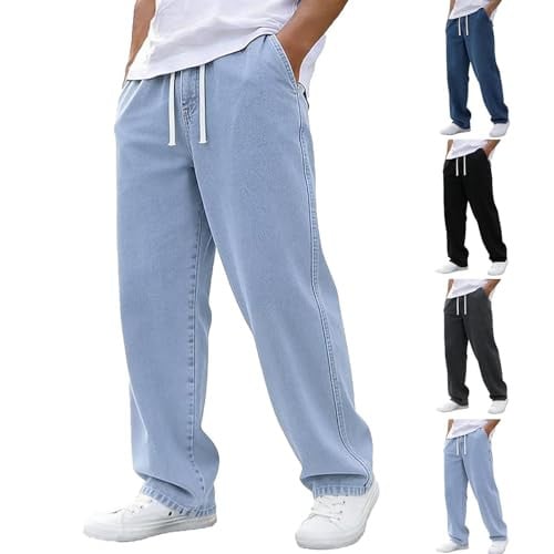 Mens Jeans Relaxed Loose Fit Denim Pants  with Pockets