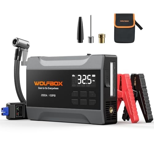 WOLFBOX 2000A 12V 10000mAh Car Jump Starter w/ 150PSI Air Compressor