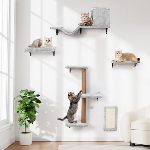 ZLAFM 5-in-1 Space-Saving Multi-Level Cat Climbing Wall Mounted Shelves Deal