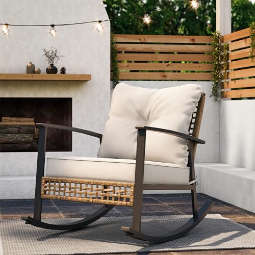 LAUSAINT HOME Oversized Outdoor Wicker Rocking Chair 1-Piece (Beige) Deal