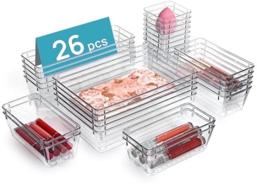 Sindcom 26-Piece Clear Stackable Drawer Organizer Bins Deal