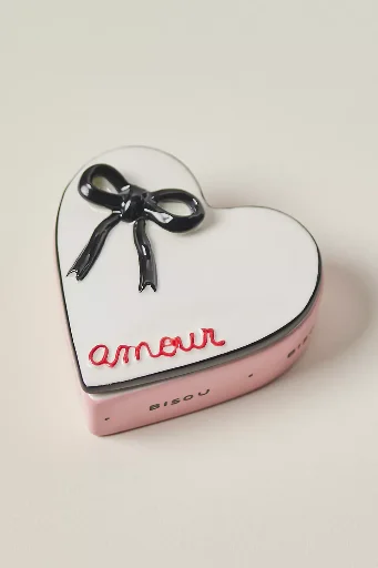 Anthropologie Amour Ceramic Heart Trinket Box
