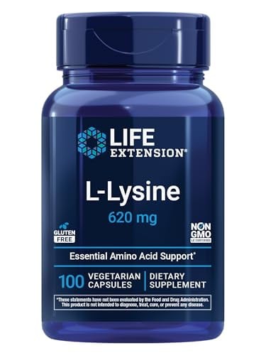 Life Extension L-Lysine 620mg 100-Count Essential Amino Acid Capsules