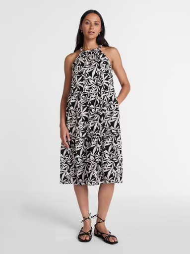 Time and Tru Women's Braided Halter Midi Dress, Sizes XS-XXXL, Black Soot