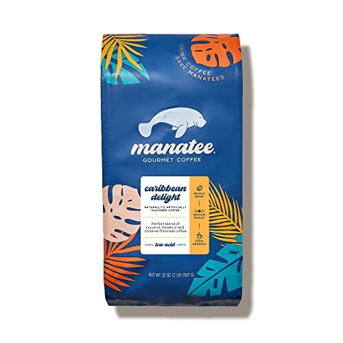 Manatee Gourmet Whole Bean Coffee, Medium Roast, Caribbean Delight 2 lb Deal