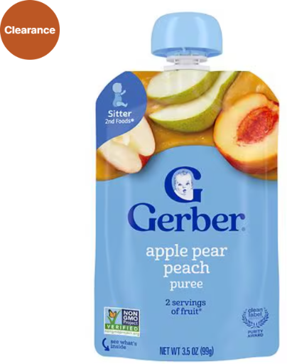 Gerber Toddler Foods Pouch/Puree: Apple Pear Peach, Banana Mango, Pear Peach Strawberry or Banana Blueberry Blackberry Deal
