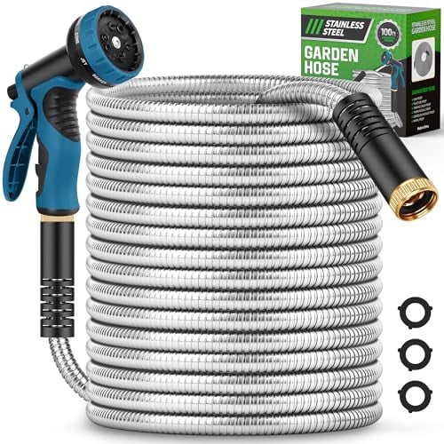 100' Advinski Stainless Steel Garden Hose w/ 10-Function Nozzle & Leak-Proof Metal Connectors Deal