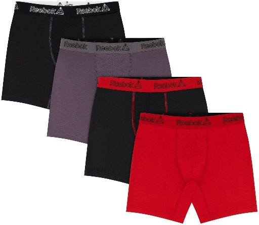 Reebok Men's Featherweight Performance Regular Leg Boxer Briefs 4-Pack