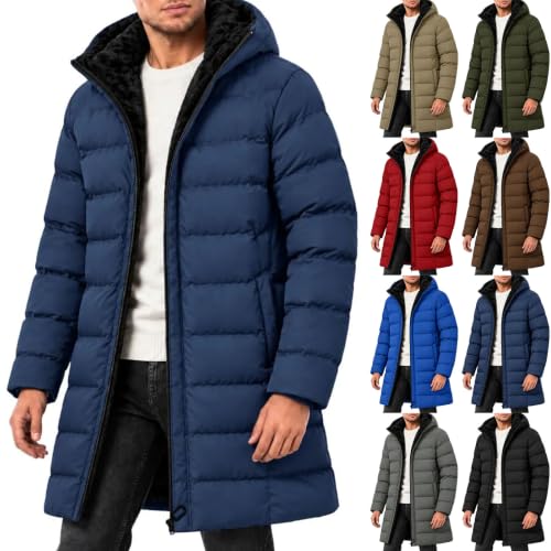 Men's Long Winter Puffer Coat with Sherpa Lining and Hood