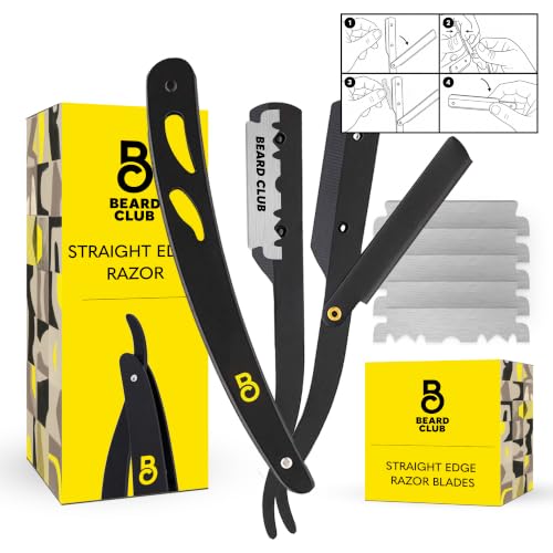 The Beard Club Men's Straight Edge Razor Kit with 5 Replaceable Stainless Steel Blades (Black) Deal