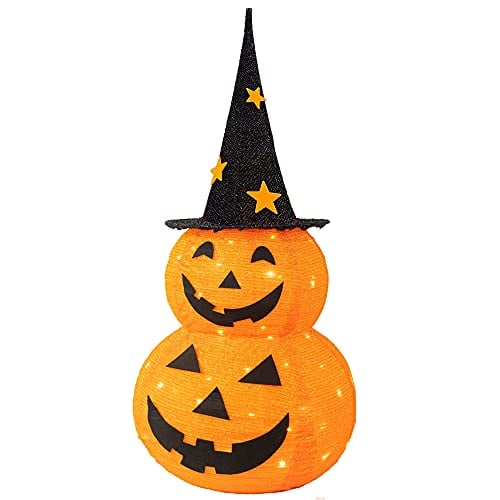 Pre-Lit 50 LED Lighted Pumpkin Man with Star Hat