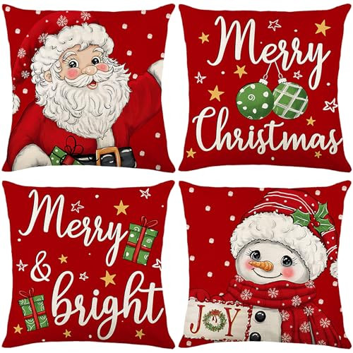 Ni-JASW Red Christmas Throw Pillow Covers 18x18 inch Set of 4