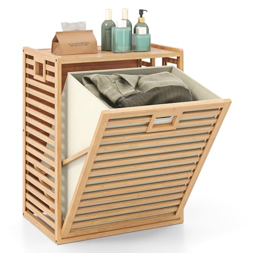 Giantex Bamboo Tilt Out Laundry Hamper with Removable & Foldable Fabric Bin