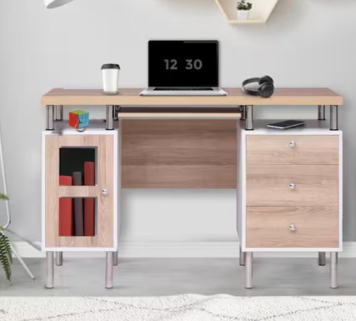 47.2" Contemporary Wood 3-Drawer Desk w/ Keyboard Tray & USB Charging Station