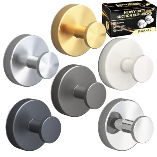 Genfest 15 lbs Suction Cup Hooks Towel Holder for Shower & Bathroom, 6-Pack