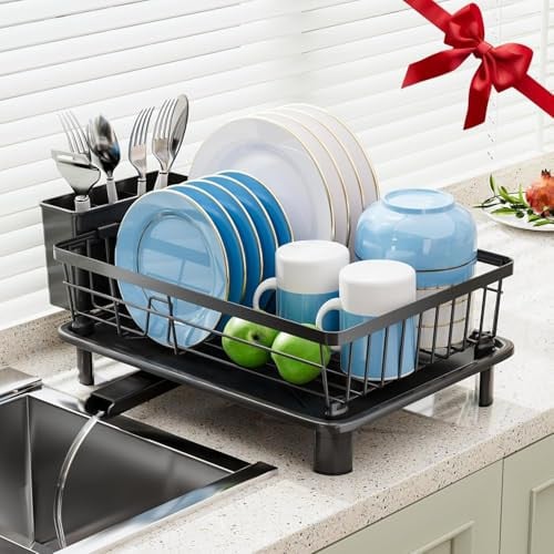 GAOKASE Stainless Steel Space-Saving Dish Rack (Black)