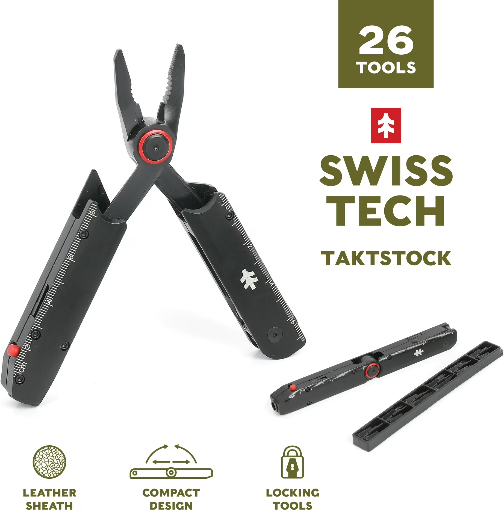 Swiss Tech Taktstock 26-in-1 Folding Multitool w/ AUS-8 Steel Blade